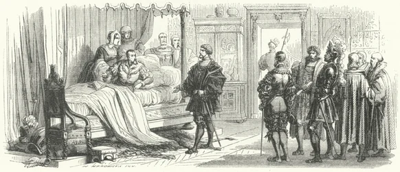 Ontmoeting tussen de Heilige Roomse Keizer Karel V en zijn gevangene, koning Francis I van Frankrijk, in Madrid, 1525